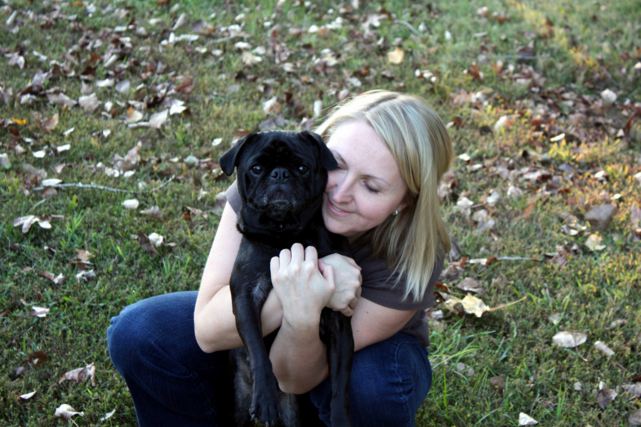 mom hugging her pug