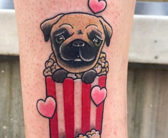 pug popcorn tattoo