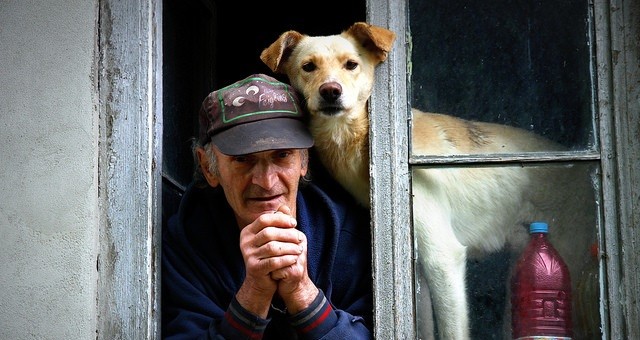 elderly man with dog