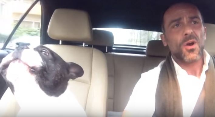 dog and dad singing